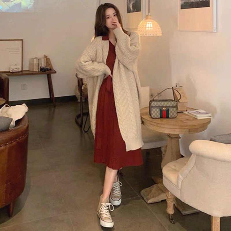 Áo khoác len cardigan dáng dài gam màu pastel | BigBuy360 - bigbuy360.vn