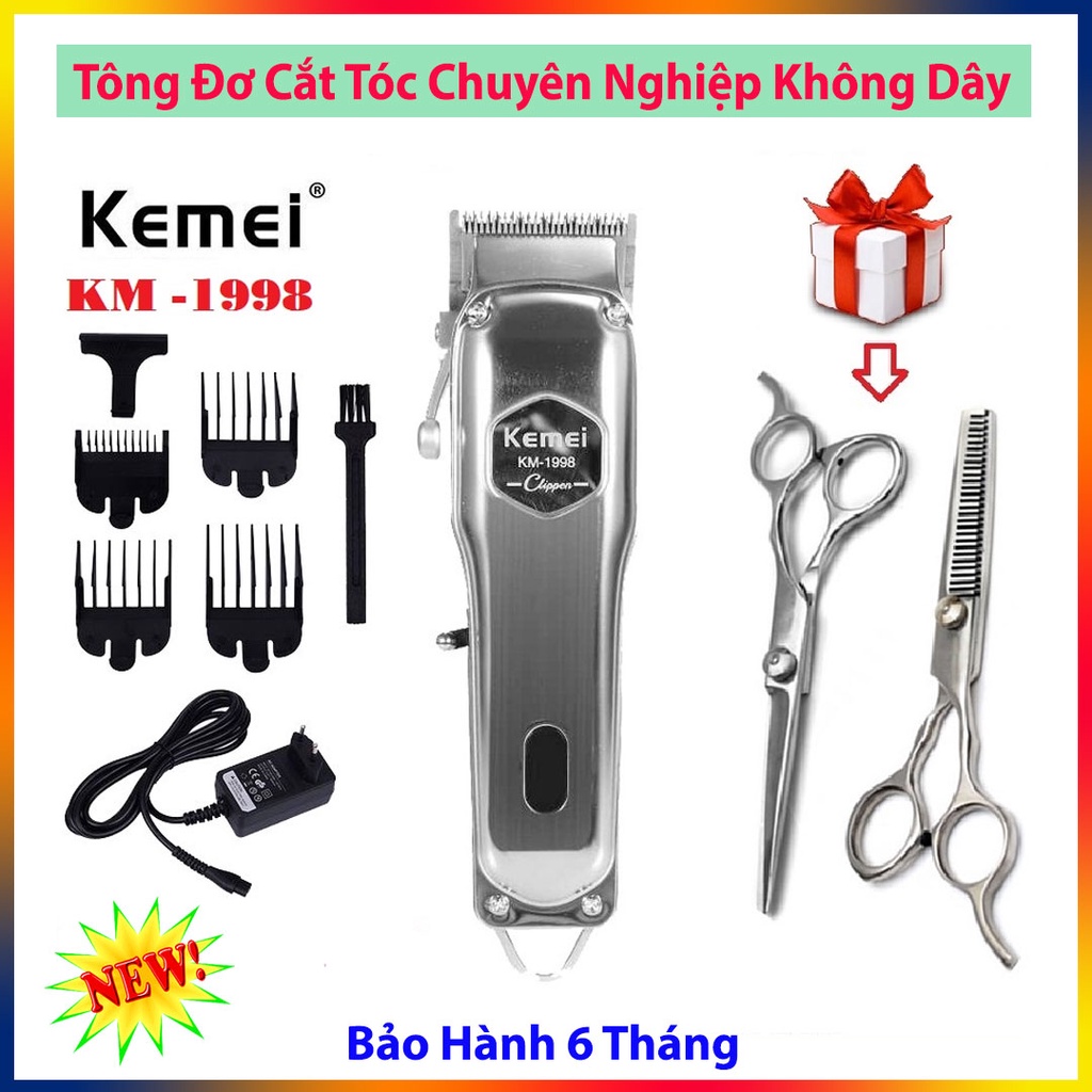 ✔️CHÍNH HÃNG✔️Tông đơ cắt tóc cao cấp, tăng đơ cắt tóc chuyên nghiệp không dây thân Nhôm nguyên khối Kemei 1998