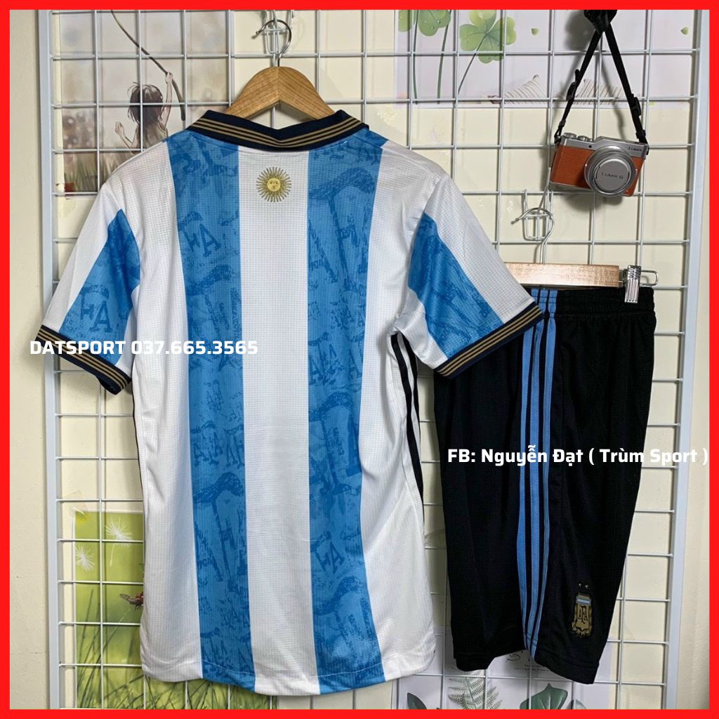 Áo Bóng Đá Đội Tuyển Argentina Sọc Trắng Xanh Cổ Bẻ 22/23 ⚡Freeship⚡ Áo Đá banh Argentina Vải Gai Thái Mát Chuẩn Thi Đấu
