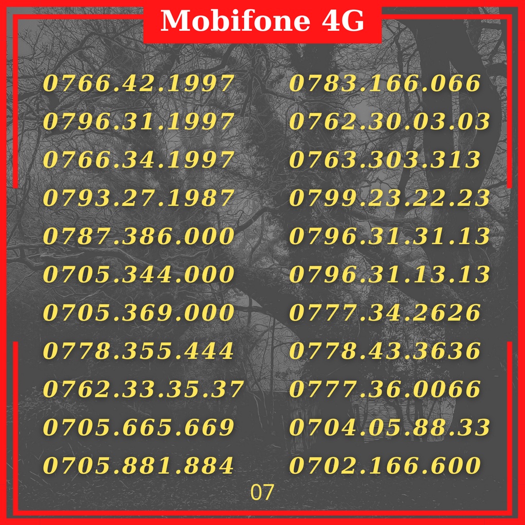 Sim 4g mobifone số đẹp đâu đầu 07 năm sinh. gói cước c12n, c120 4gb/ ngay