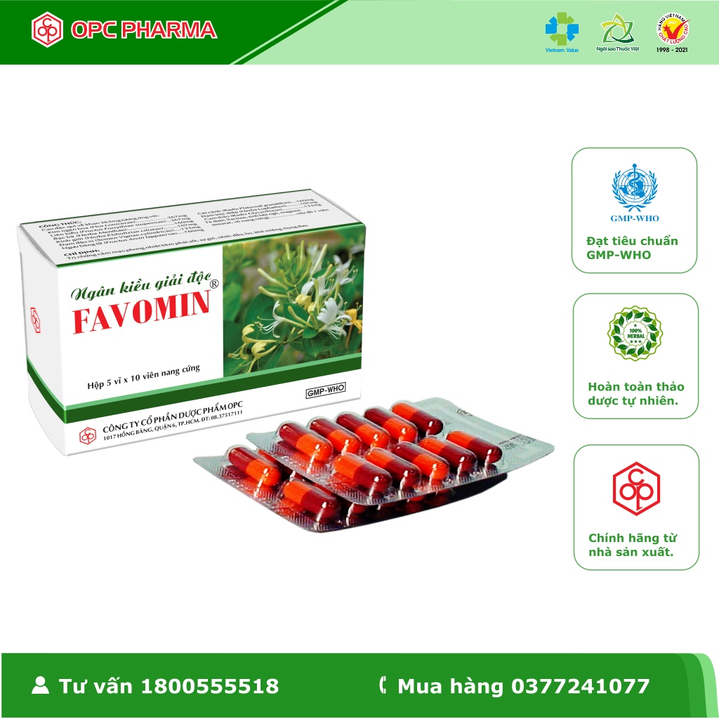 Ngân kiều giải độc FAVOMIN OPC - Dùng khi cảm mạo phong nhiệt, họng đau, khô miệng, nhức đầu