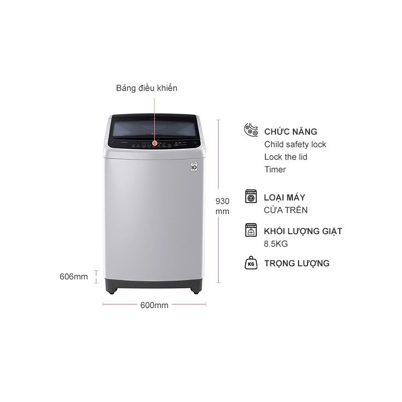 Máy giặt LG lồng đứng 8.5kg T2185VS2M Smart Inverter