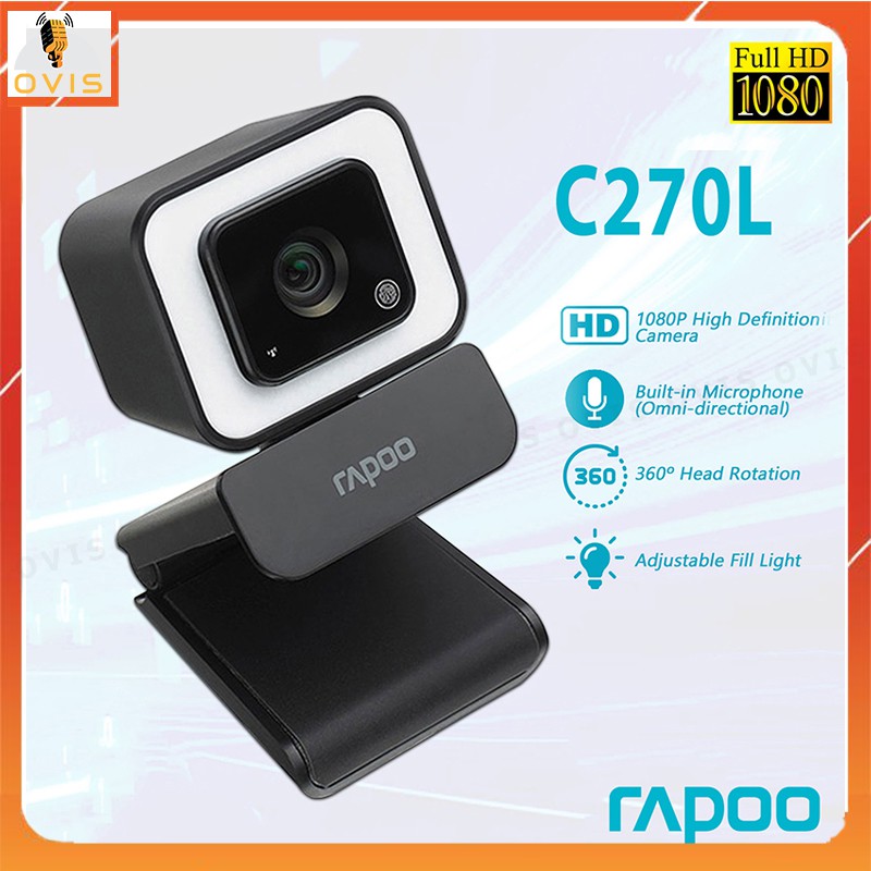 Rapoo C270L - Webcam Họp Trực Tuyến Lấy Nét Tự Động HD 1080p, Góc Siêu Rộng 105°, Giảm Tiếng Ồn Kép