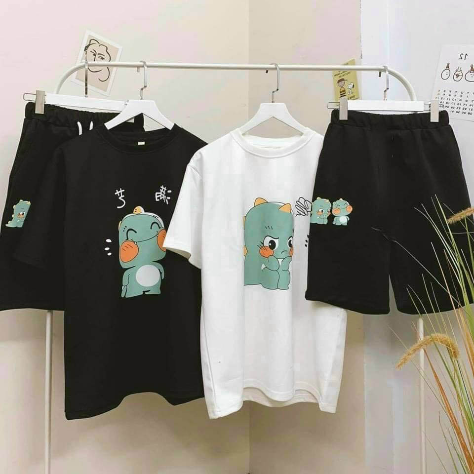 Set Đồ Bộ - Đồ Ngủ Nam Nữ Mặc Nhà In Hoạt Hình Cute - FREESHIP Rẻ Đẹp - Áo Thun Cotton Phối Quần Short Đùi Lửng