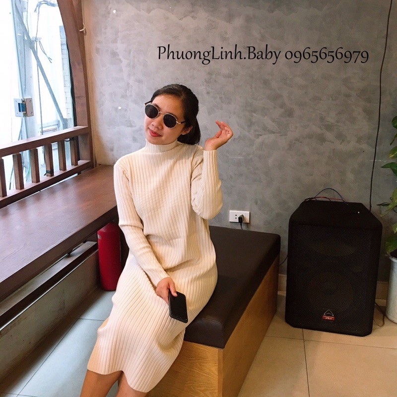Ảnh thật - Váy cho bà bầu chất len siêu dầy dặn dành cho mùa đông mẹ bầu cao cổ mã B07