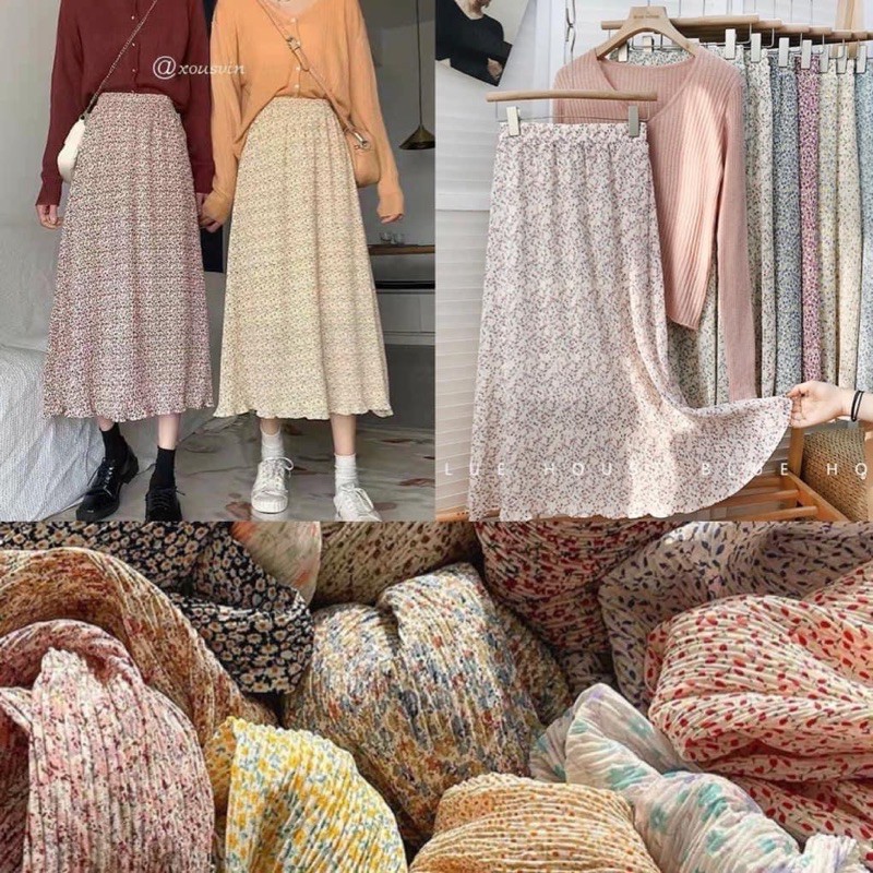 [Ảnh thật] Chân váy hoa nhí Vintage-chân váy Ulzzang