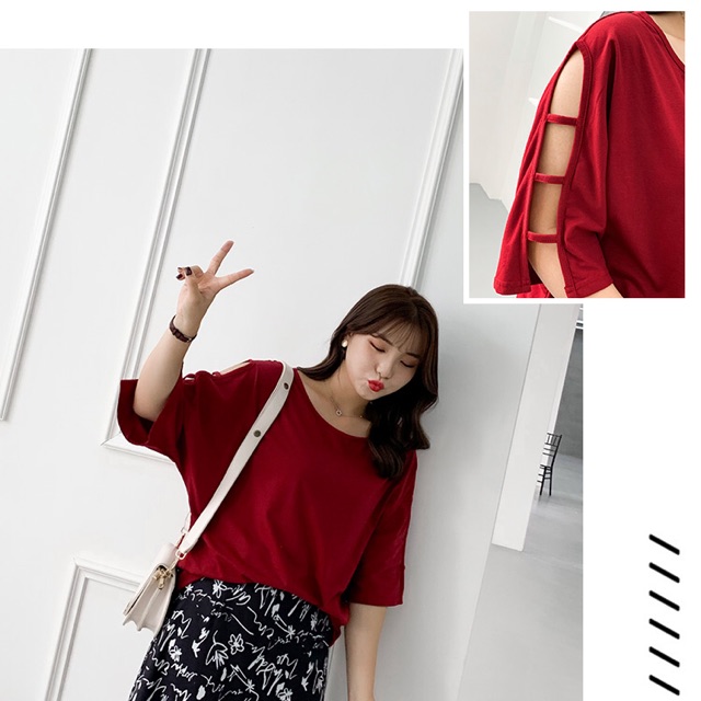 Áo thun big size màu trơn tay lỡ cut out size đại 65-105kg