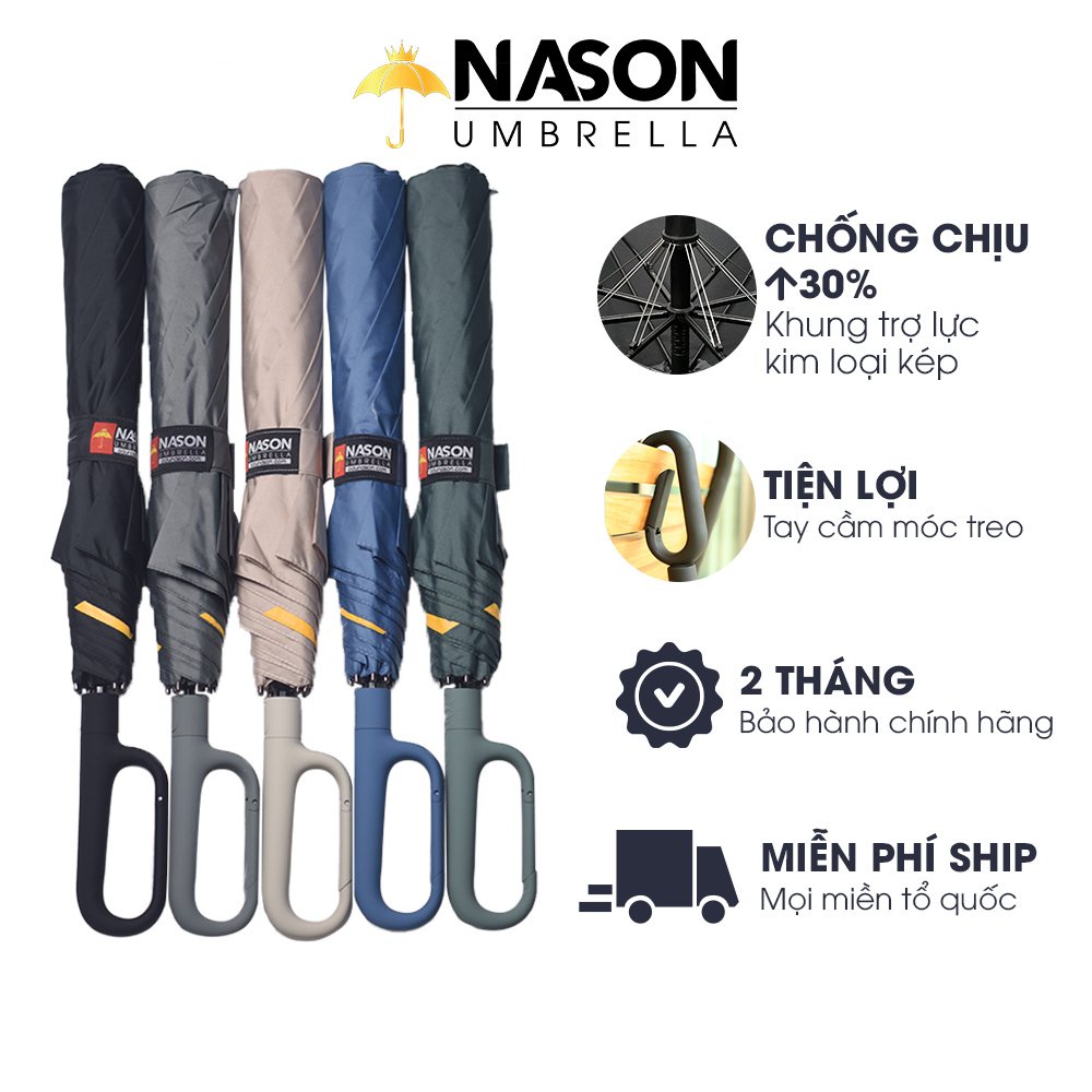 Ô gấp 2 móc treo độc đáo Nason Z siêu tiện lợi Vải siêu chống thấm nước 300T Tay cầm nhựa cao cấp