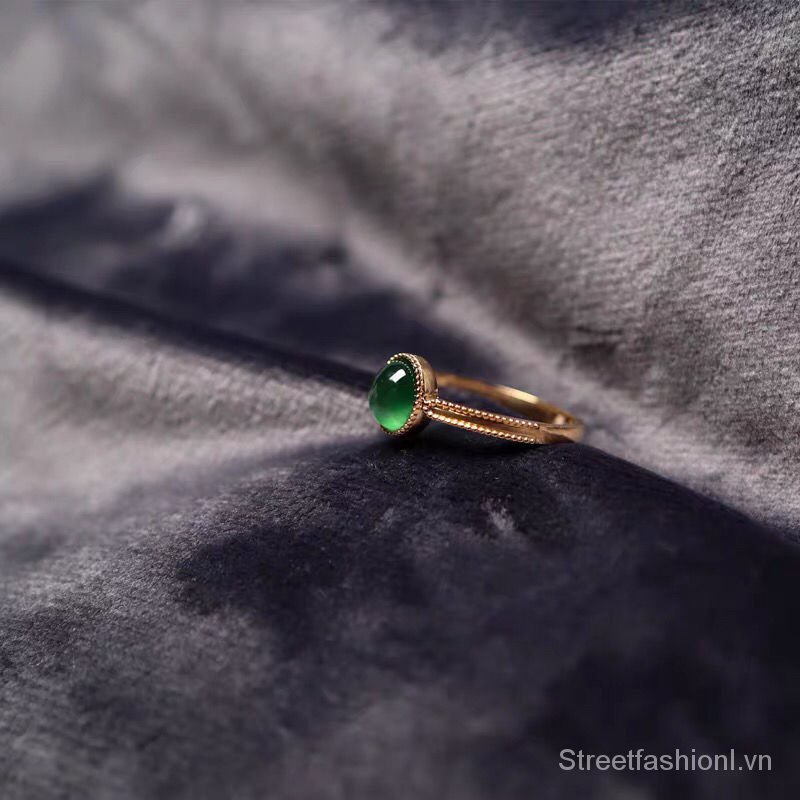 Nhẫn Đeo Tay Đính Đá Ngọc Bích Tự Nhiên Icy Shen Yang Màu Xanh Lá 925sterling Thời Trang Cho Nữ