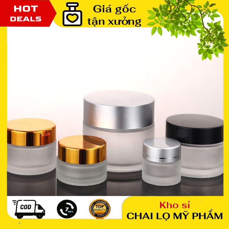 Hủ Đựng Kem ❤ GIÁ TẬN GỐC ❤ Hủ chiết mỹ phẩm thủy tinh mờ 5g/10g/15g/20g/30g/50g Nắp vàng/Bạc/Đen - lọ đựng kem .