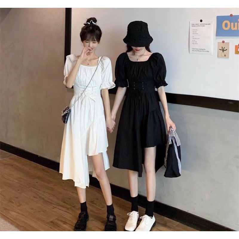 (Ảnh thật)Váy Đan Dây Lệch Tầng Xẻ Tà Hot Trend GU Store mã 124