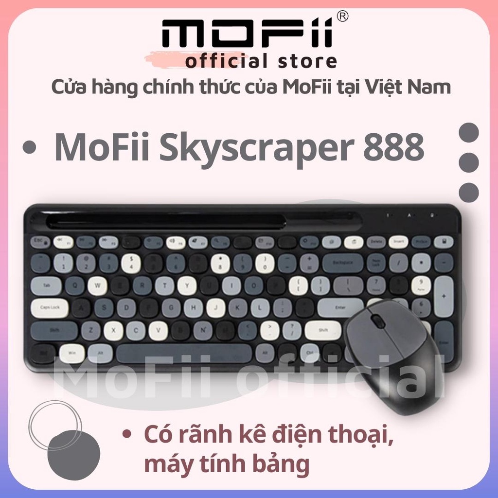 COMBO BÀN PHÍM VÀ CHUỘT KHÔNG DÂY GIẢ CƠ MOFII SKYSCRAPER 888 - DÙNG CHO MÁY TÍNH BÀN, LAPTOP, TIVI, ĐIỆN THOẠI,...