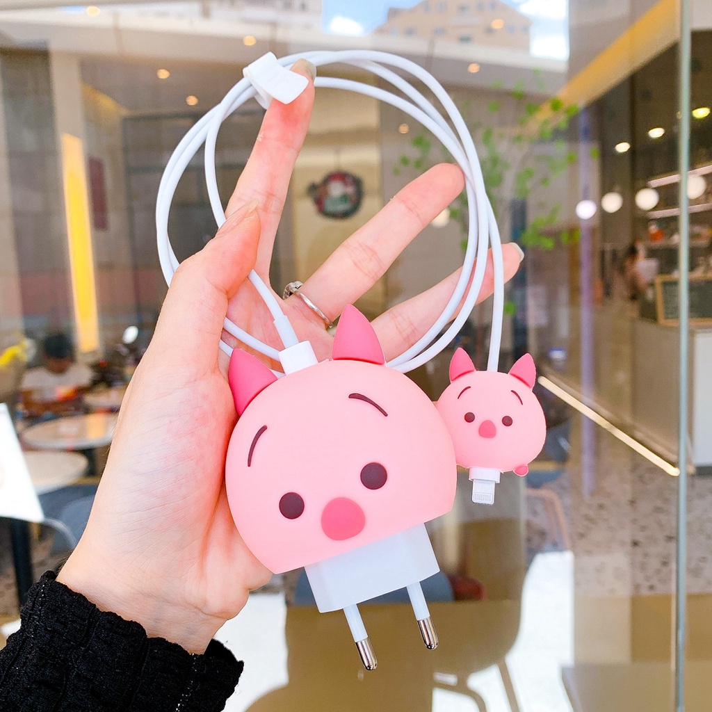 Phụ kiện bảo vệ dây cáp sạc usb 18w 20w hình chú heo dễ thương thích hợp cho iphone ipad