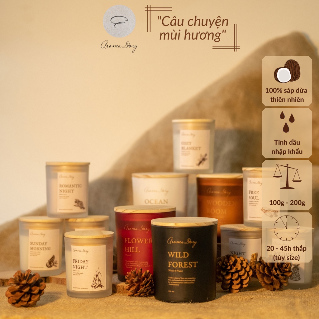 Nến Thơm Aroma Story Nhiều Hương Cốc Gốm Sứ, Xi Măng, Quà Tặng Nến Thơm Tự Nhiên Trang Trí, Cao Cấp Size 100g - 250g