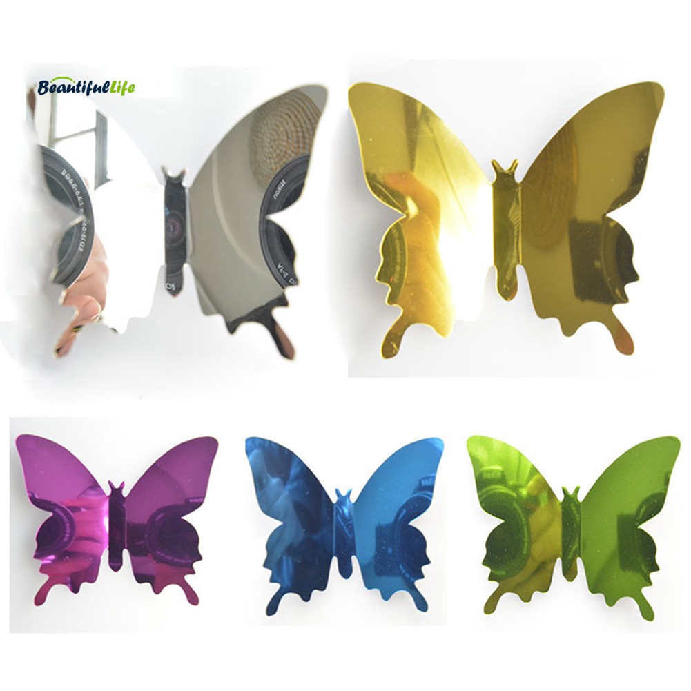 Flash Wall 12pcs / Set Butterfly 3d Mirror Sticker