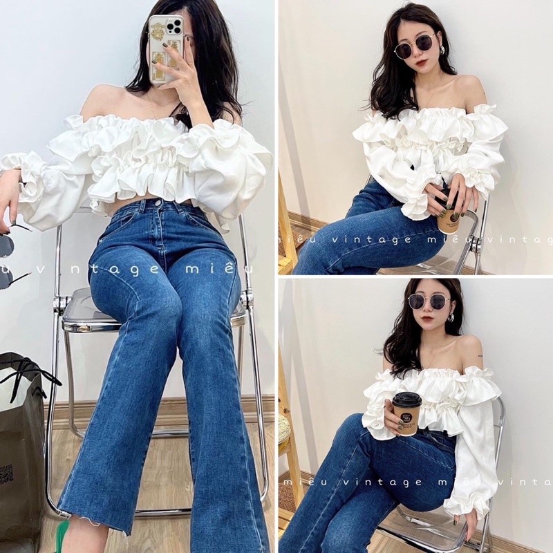 Áo trễ vai BÈO ĐIỆU tiểu thư tay bồng phối chun