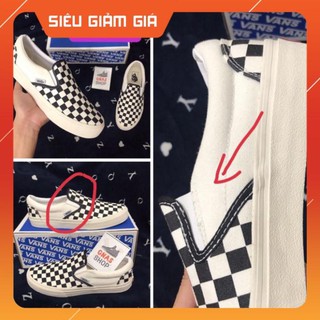 [Chuẩn 11 - hộp xanh] Giày thể thao lười slip on caro vault đen trắng nam nữ không dây -new