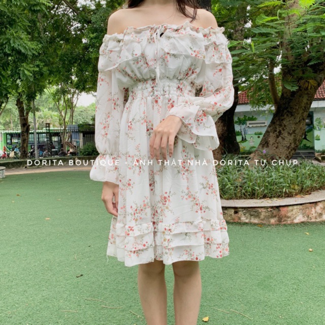 [Ảnh thật/Video] Váy hoa nhí trễ vai dáng xòe, hoa vintage, Váy hoa vintage | BigBuy360 - bigbuy360.vn