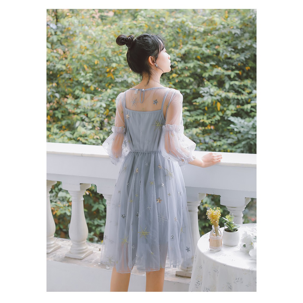 Đầm Ulzzang tiểu thư đính sao | BigBuy360 - bigbuy360.vn