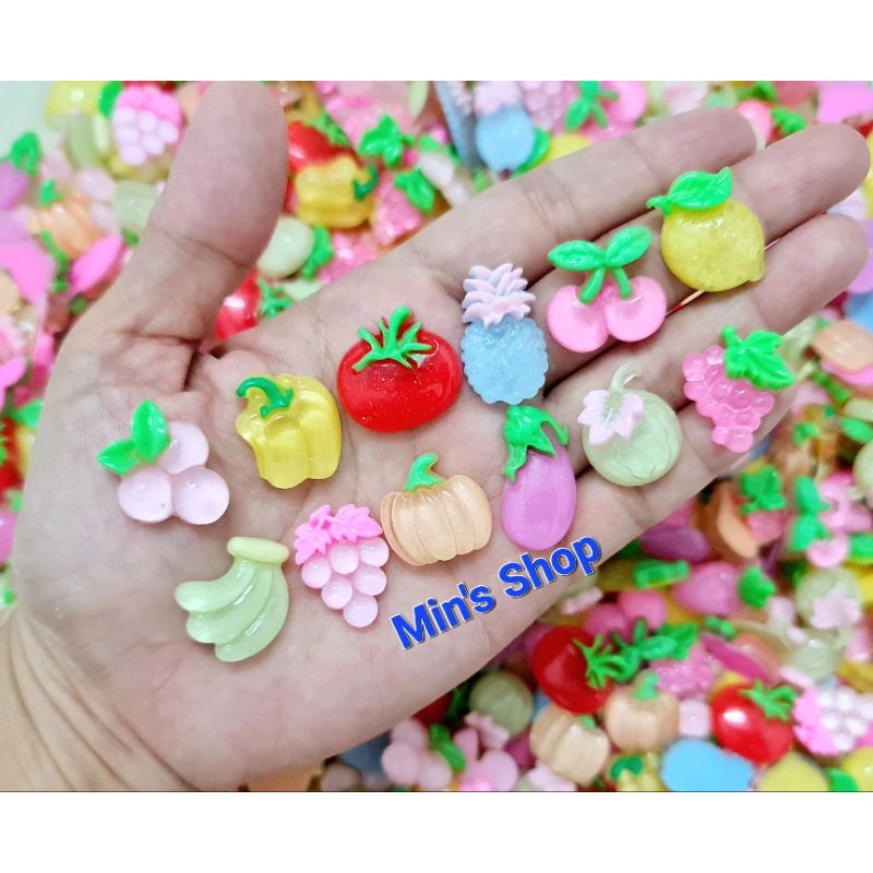 Set 100 charm/center trái cây trong lộn xộn
