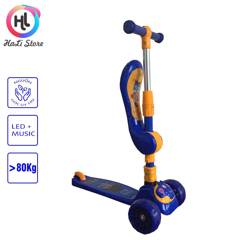 Xe trượt scooter 3 bánh an toàn cho trẻ em , có đèn có nhạc , chịu lực 80kg phù hợp cho cả bé trai và gái (BH-12tháng)