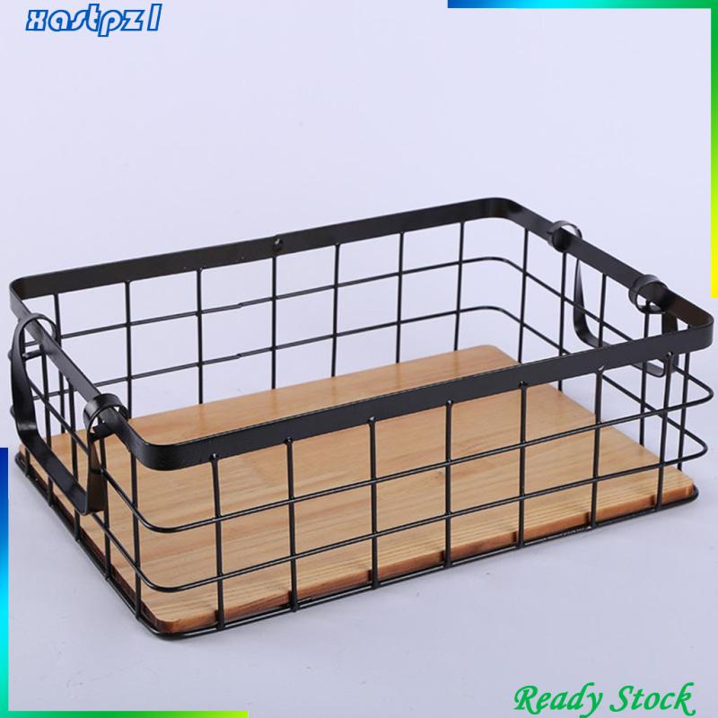 Rổ Đựng Trái Cây Đế Gỗ Hình Chữ Nhật Đôi Đáy Gỗ L