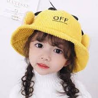 Mũ Đội đầu OFF có bông bịt tai giữ ấm cho bé trái , gái