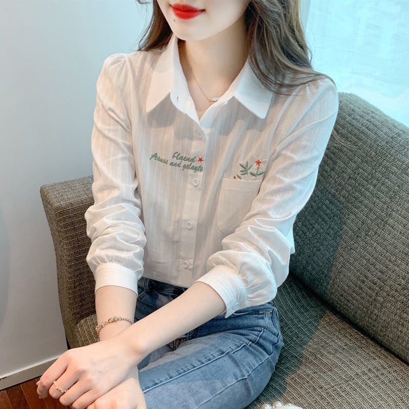 áo kiểu nữ áo sơ mi tay ngắn áo sơ mi áo sơ mi nữ Áo Sơ Mi Cotton Nguyên Chất Thêu Họa Tiết Phong Cách Phương Tây Thời Trang Mùa Thu 2022 Cho Nữ