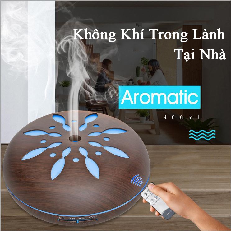 Máy Phun Sương gỗ Petal, Chế độ báo thức, chế độ đêm, làm sạc không khí, tạo ẩm, phát sáng nhiều màu sắc