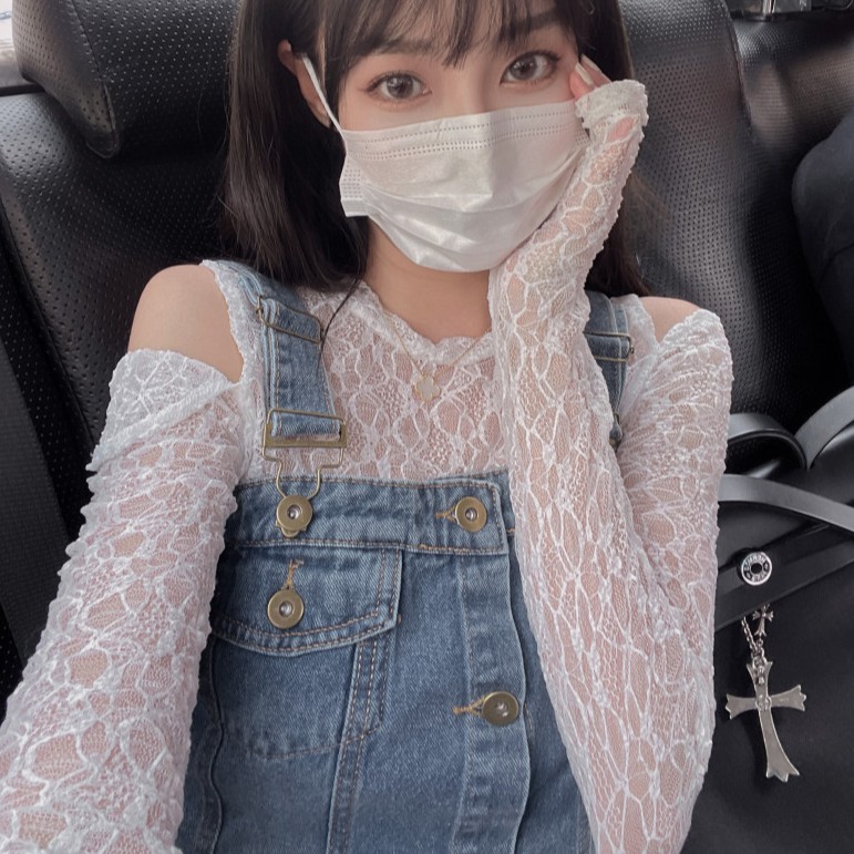 SET ÁO REN DÀI TAY VẠT CHÉO + ÁO DENIM HAI DÂY NỮ CÁ TÍNH ULZZANG AK307