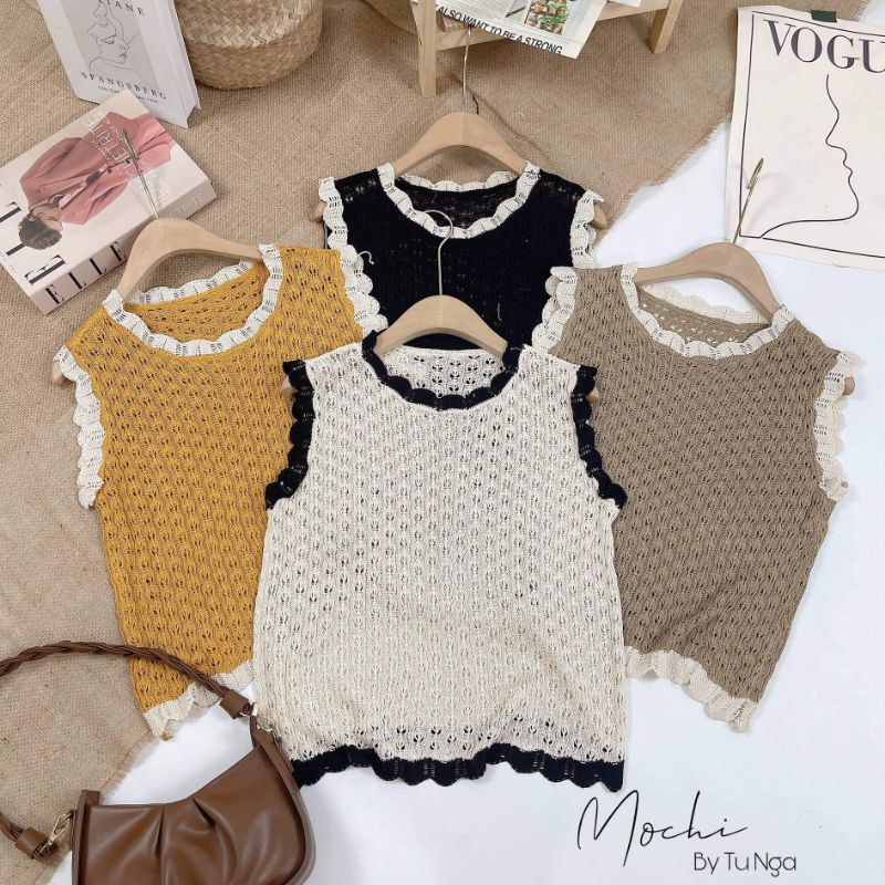 Áo len lưới mắt na sát nách hàng QC