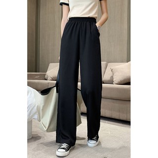Quần dài ống suông lưng thun dáng dài màu đen CRQ026