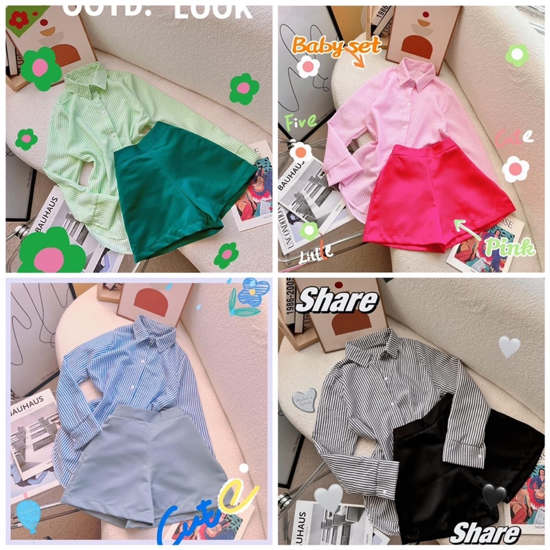 Baby set sơmi sọc phối quần short 4 màu