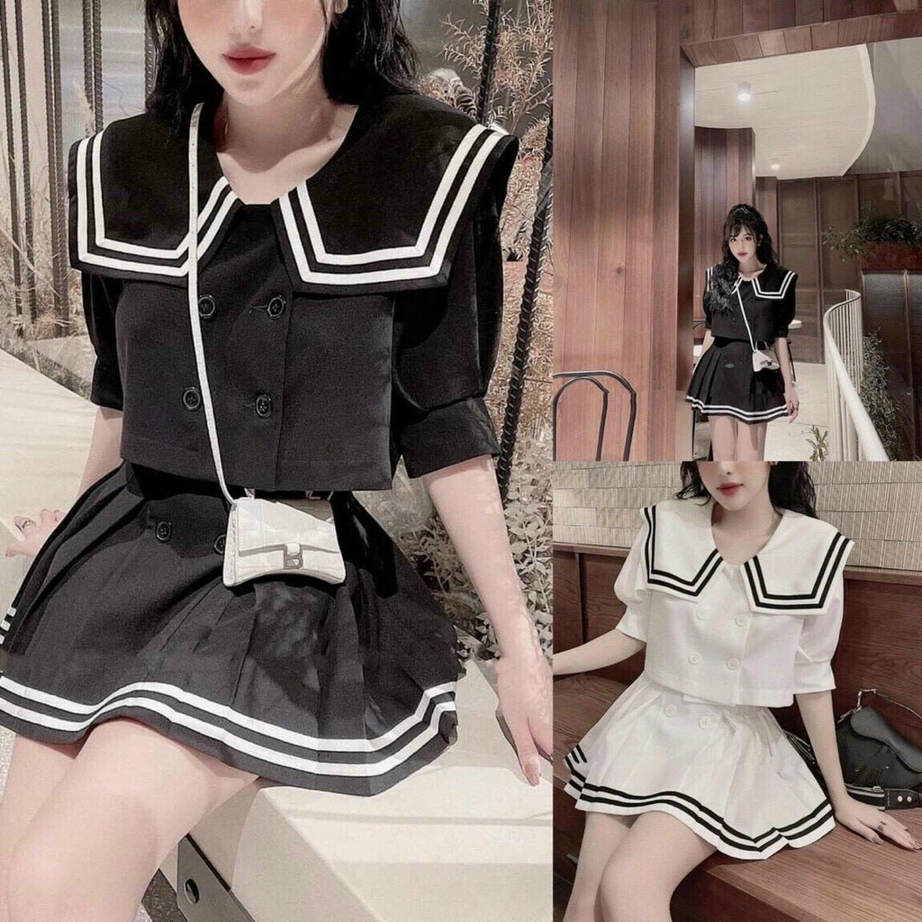 Set đồ nữ đẹp ⚡𝙎𝙄𝙀̂𝙐 𝙎𝘼𝙇𝙀⚡ Set Áo kèm Chân Váy Viền Siêu Hót  - 85046