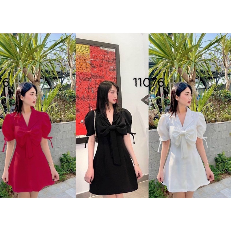 Đầm vest cổ nơ bigsize 50-90kg mẫu chụp thật 100%