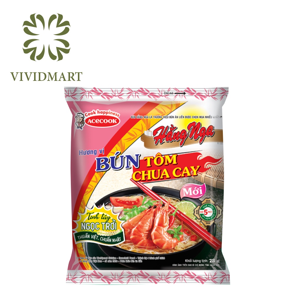 [Gói lẻ] BÚN HẰNG NGA 4 LOẠI: VỊ MẮM NAM BỘ, VỊ BÒ HUẾ, VỊ GIÒ HEO, VỊ TÔM CHUA CAY – GÓI 75g - ACECOOK