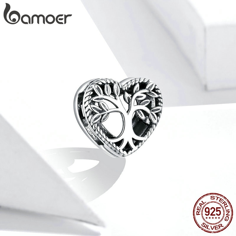 Hạt Charm Bamoer SCX119 Bằng Bạc 925 Thiết Kế Hình Cây Sự Sống Dùng Làm Vòng Tay DIY