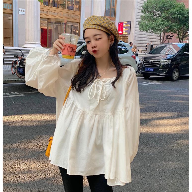 Áo kiểu tay dài phồng dáng rộng thời trang Hàn Quốc cho nữ