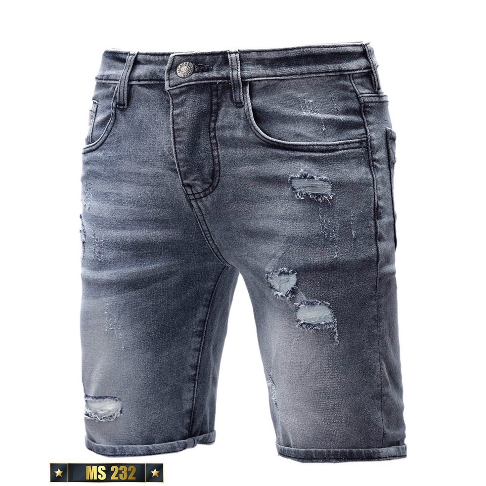 Quần short jean nam màu đen rách chất bò - quần short jean ngắn nam co giãn thời trang cao cấp Mimishop122 ms232