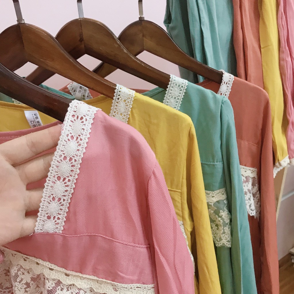 Bộ đồ bầu và sau sinh ĐŨI LỤA VIỀN REN công chúa siêu xinh có khóa kéo cho bé ti BD941