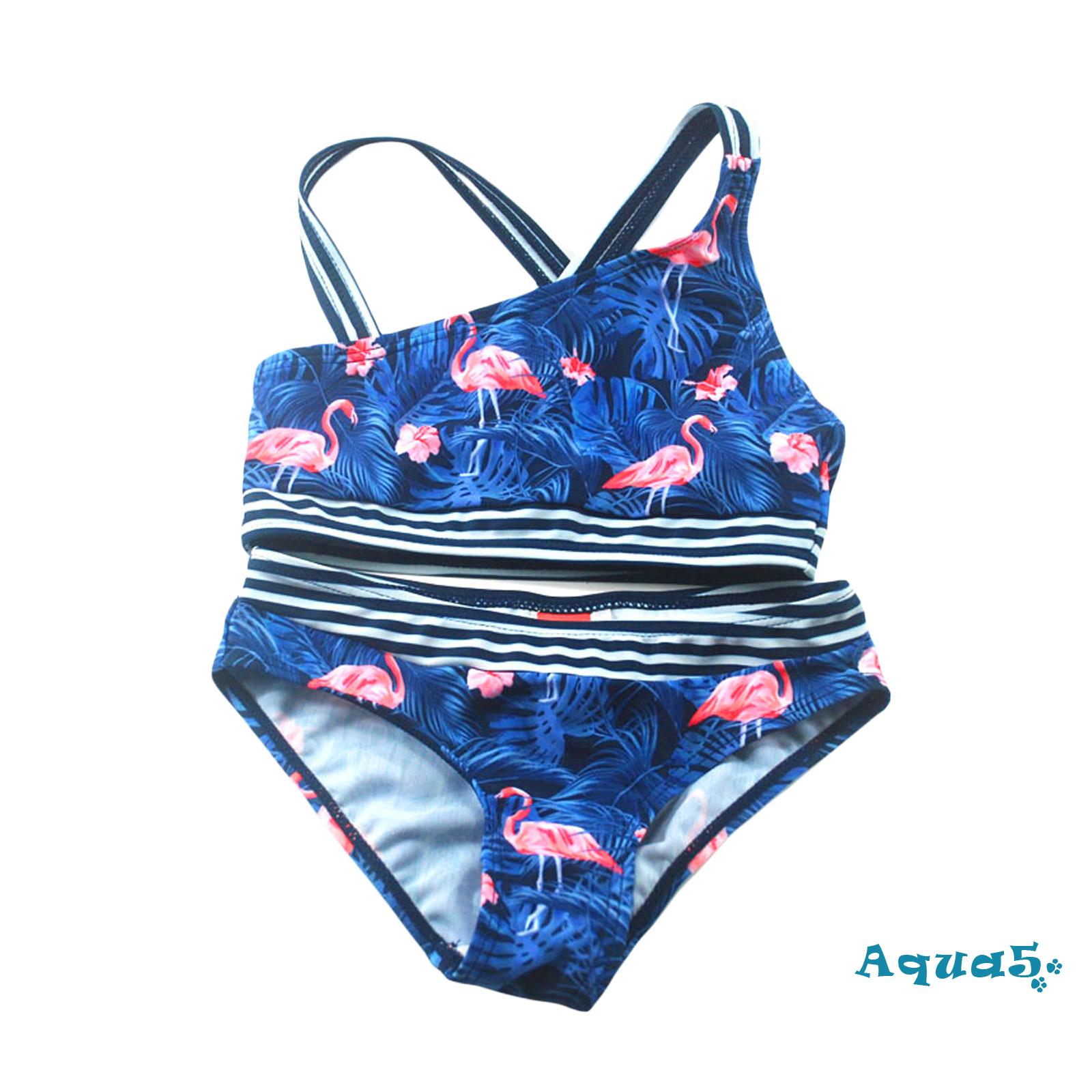 Bộ Bikini 2 Mảnh Họa Tiết Chim Hồng Hạc Cho Bé Gái