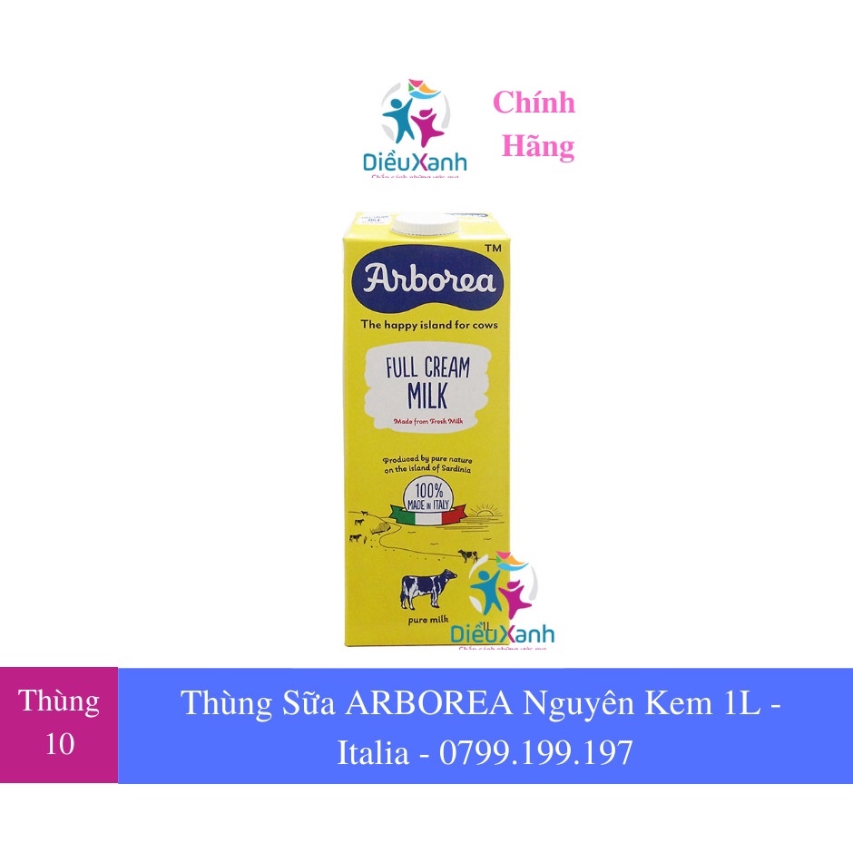 Thùng 10 Hộp Sữa Tươi Nguyên Kem Arborea 1L - Nhập Khẩu Ý