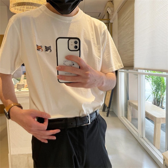 Mk Áo Thun Ngắn Tay Thêu Hình Hai Chú Cáo Nhỏ Phong Cách Cổ Điển + Nhãn Dán Cho Cặp Đôi