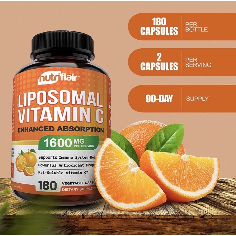 Viên uống vitamin C tăng đề kháng NutriFlair Liposomal Vitamin C 1600mg 180 viên USA