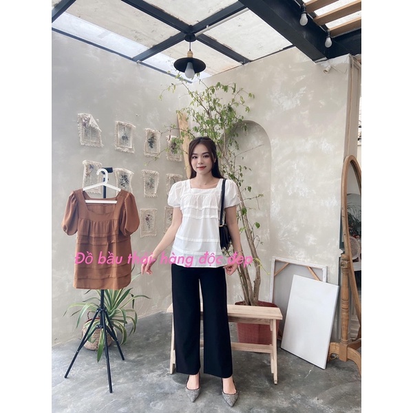 Áo Bầu Thiết Kế Cổ Vuông Xinh Xắn Thời Trang Cực Mềm Mát