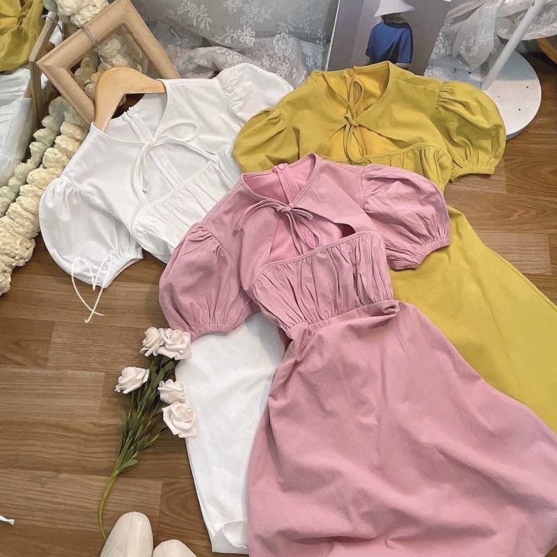 Đầm ngắn dáng chữ A khoét cổ 3 màu mùa hè Sun Fashion