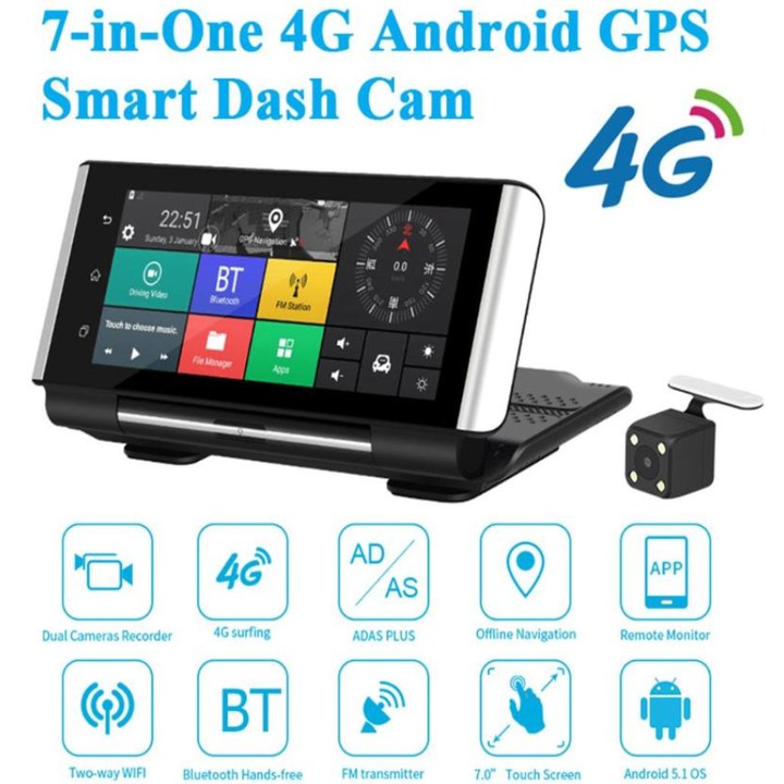 Camera hành trình đặt taplo ô tô K6 Phisung tích hợp cam lùi, 4G, Wifi, định vị GPS