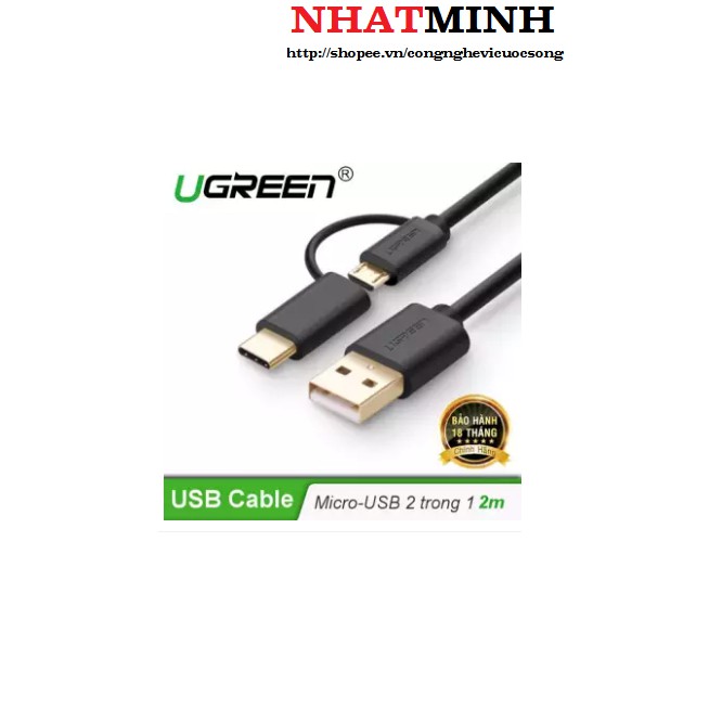 Dây USB đa năng 2 trong 1 đầu ra Micro-USB và USB Type C dài 2M UGREEN US142 30178