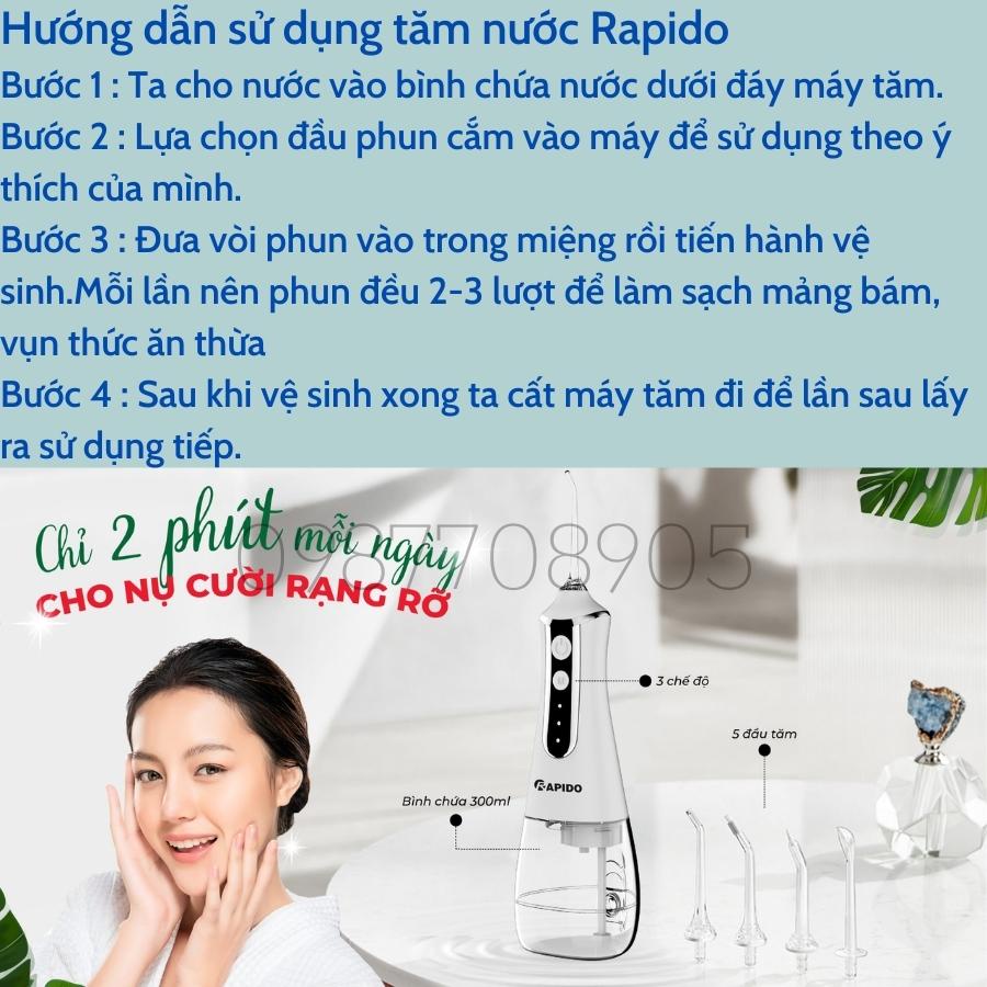 Máy tăm nước cầm tay Rapido, bảo hành chính hãng 12 tháng