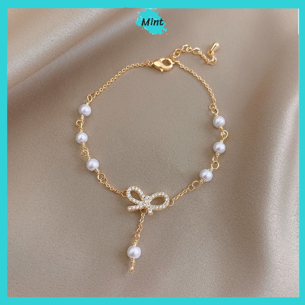Vòng Tay Ngọc Trai Nhân Tạo ❤️FREESHIP❤️ Lắc Tay Hình Nơ Đính Đá Xinh Đẹp Kiểu Nhẹ Nhàng Thanh Lịch | BigBuy360 - bigbuy360.vn